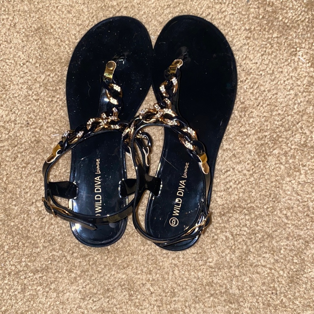 Black and gold sandals